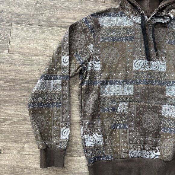 Gianni Lupo Hoodie Mens M Pesley Brown Blue Sweatshirt Fashion Pullover GL2183F - Picture 6 of 16